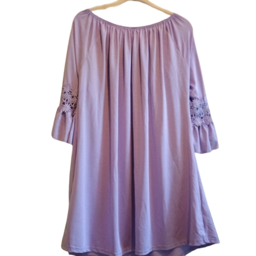 Lavender Off‎ Shoulder Tunic Dress Embroidered Bell Sleeves Boho Flowy Plus 1X - Picture 3 of 12